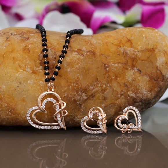 Diamond Heart Shape Mangalsutra W/ Earrings - Picture 2 of 2